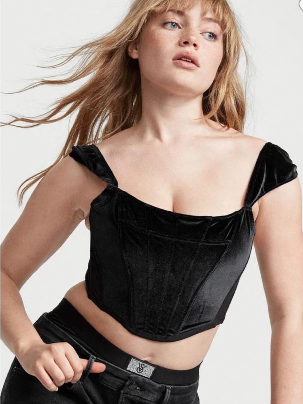Victoria's Secret Black Velvet Corset Crop Top
